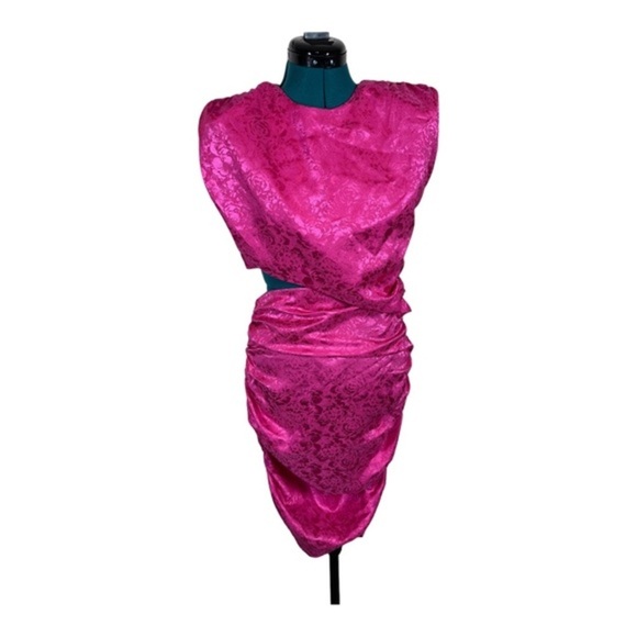 RONNY KOBO Kyle Asymmetric Cutout Dress Hot Pink Paisley Ruched Mini - Picture 5 of 8